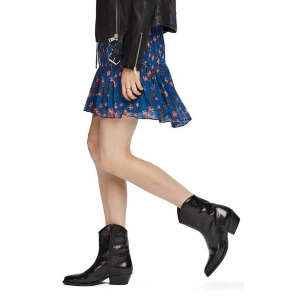 NWT Scotch & Soda blue floral pleated mini skirt, XS - Picture 4 of 8